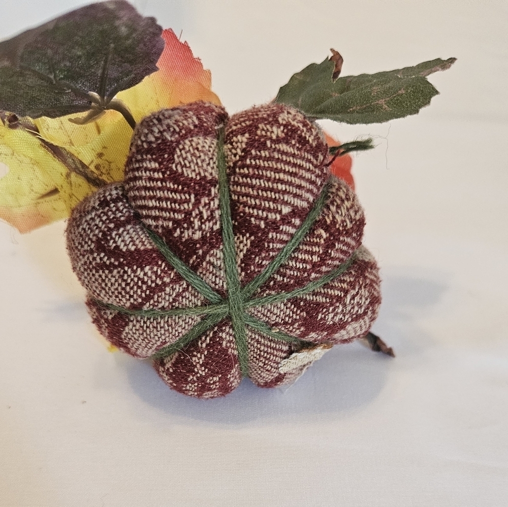 Hand Crafted Fabric Pumkins trio holiday decor harvest motif fall handmade art - Picture 6 of 16